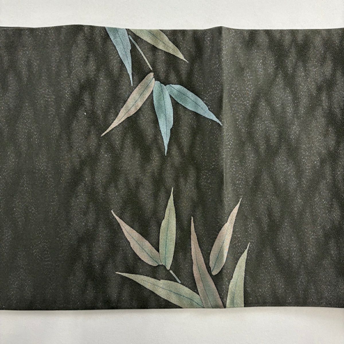 【美品】 袋帶 秀品級 葉紋 金銀彩 金金箔 深綠 大鼓紋 純蠶絲