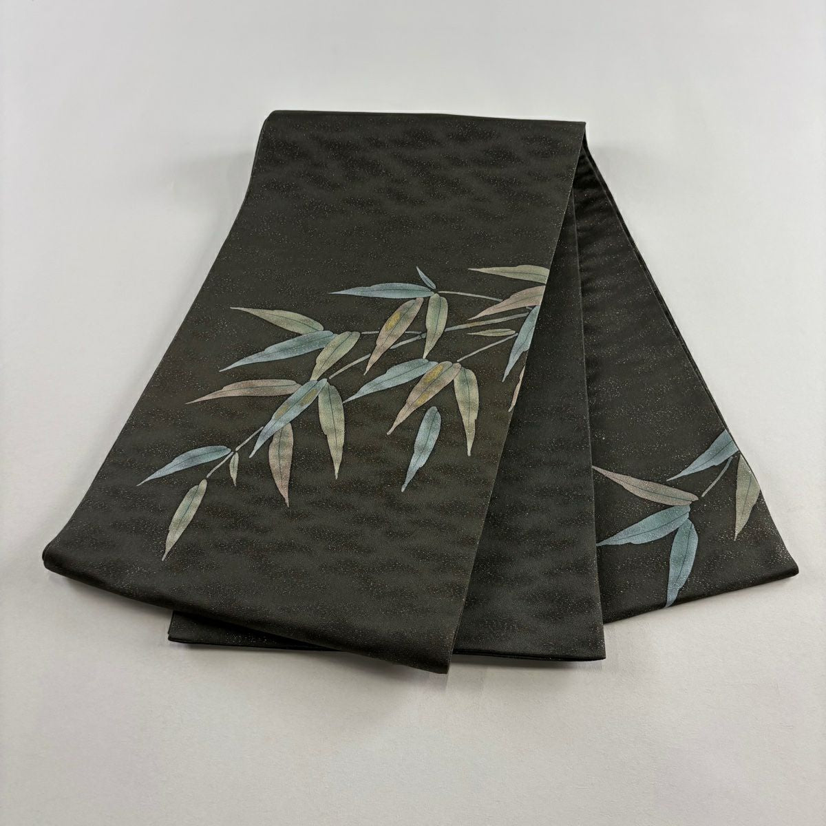 【美品】 袋帶 秀品級 葉紋 金銀彩 金金箔 深綠 大鼓紋 純蠶絲