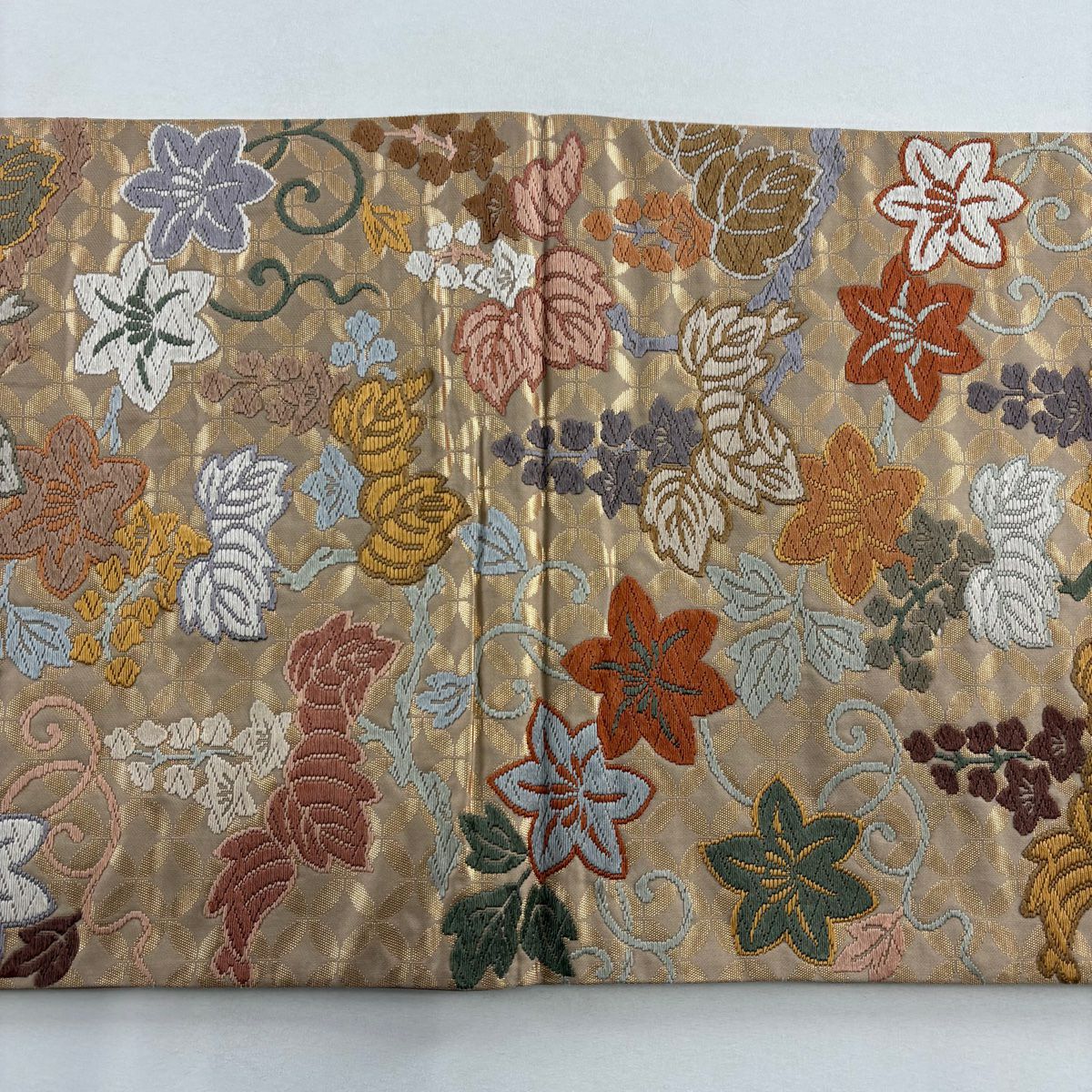 【美品】 袋帶 秀品級 ますいわ屋 七寶桐鐵線紋 金金箔 唐織 淺茶 六通 純蠶絲