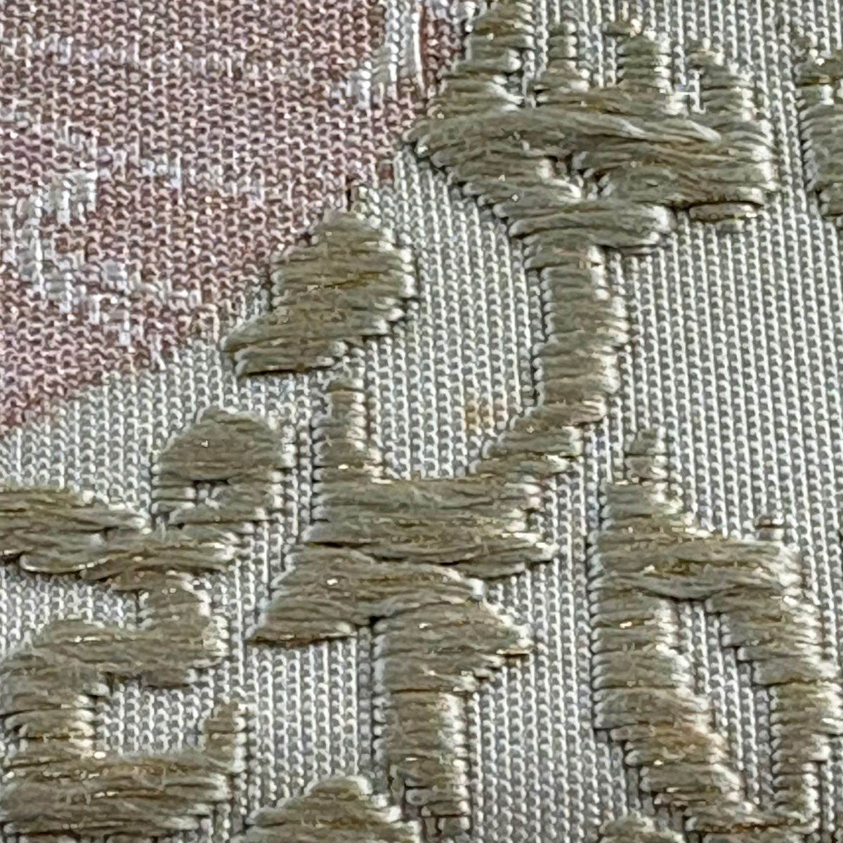 【美品】 袋帶 秀品級 継紙綴 花唐草紋 松樹葉 金銀線 粉米色 六通 純蠶絲