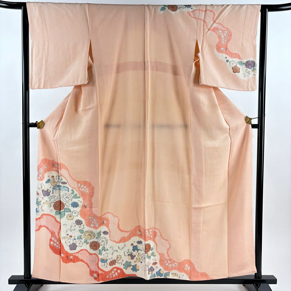 訪問服 身長157.5cm 袖長64cm M 雙層 辻花染 道長取 鮭粉色 純蠶絲 秀品級