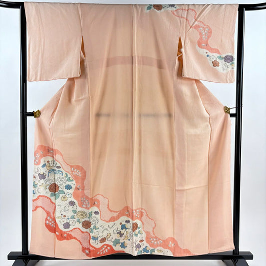 訪問服 身長157.5cm 袖長64cm M 雙層 辻花染 道長取 鮭粉色 純蠶絲 秀品級