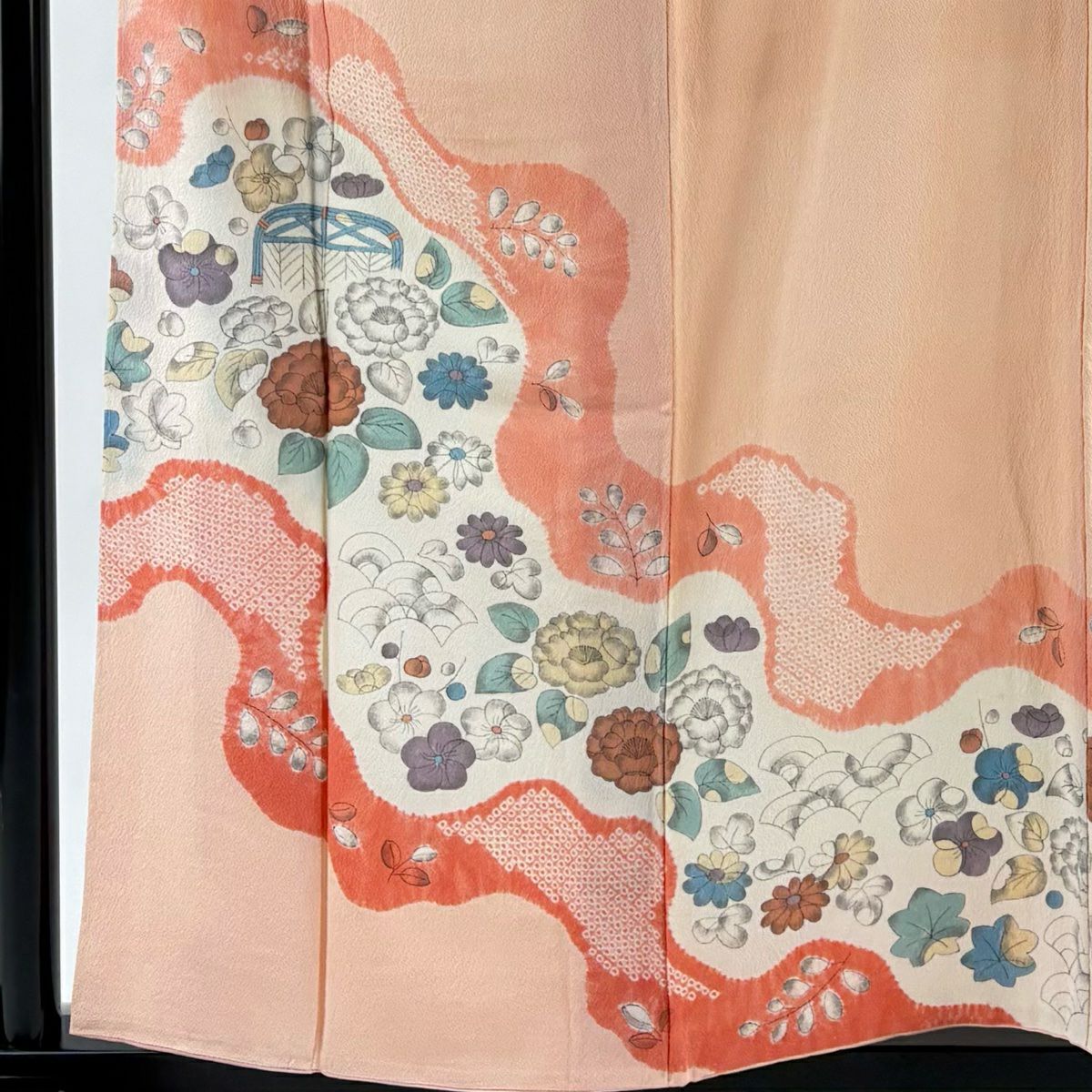 訪問服 身長157.5cm 袖長64cm M 雙層 辻花染 道長取 鮭粉色 純蠶絲 秀品級