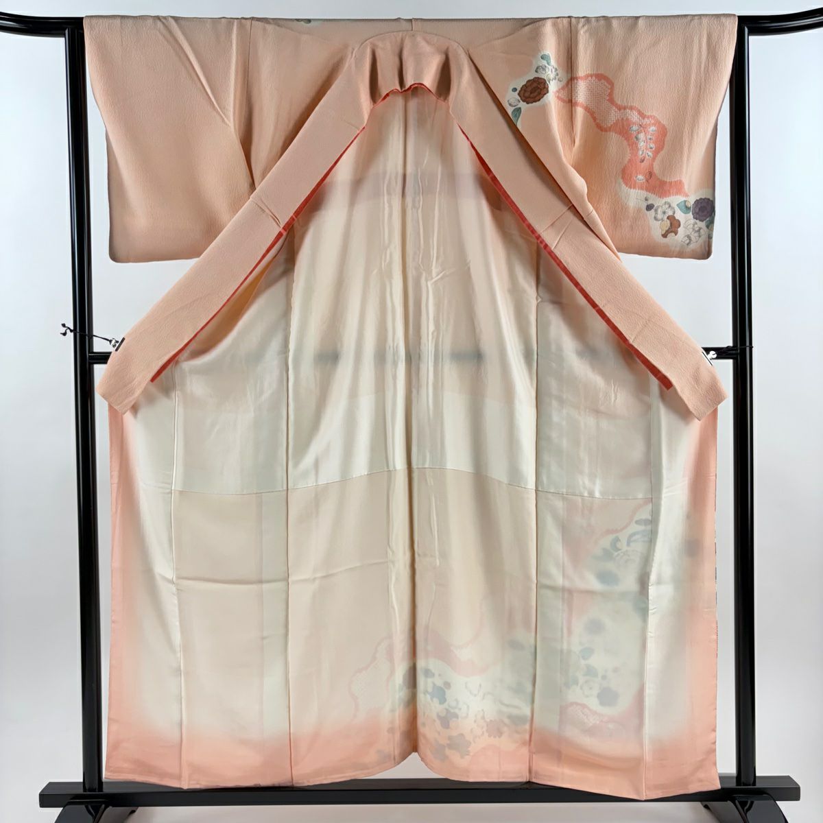 訪問服 身長157.5cm 袖長64cm M 雙層 辻花染 道長取 鮭粉色 純蠶絲 秀品級