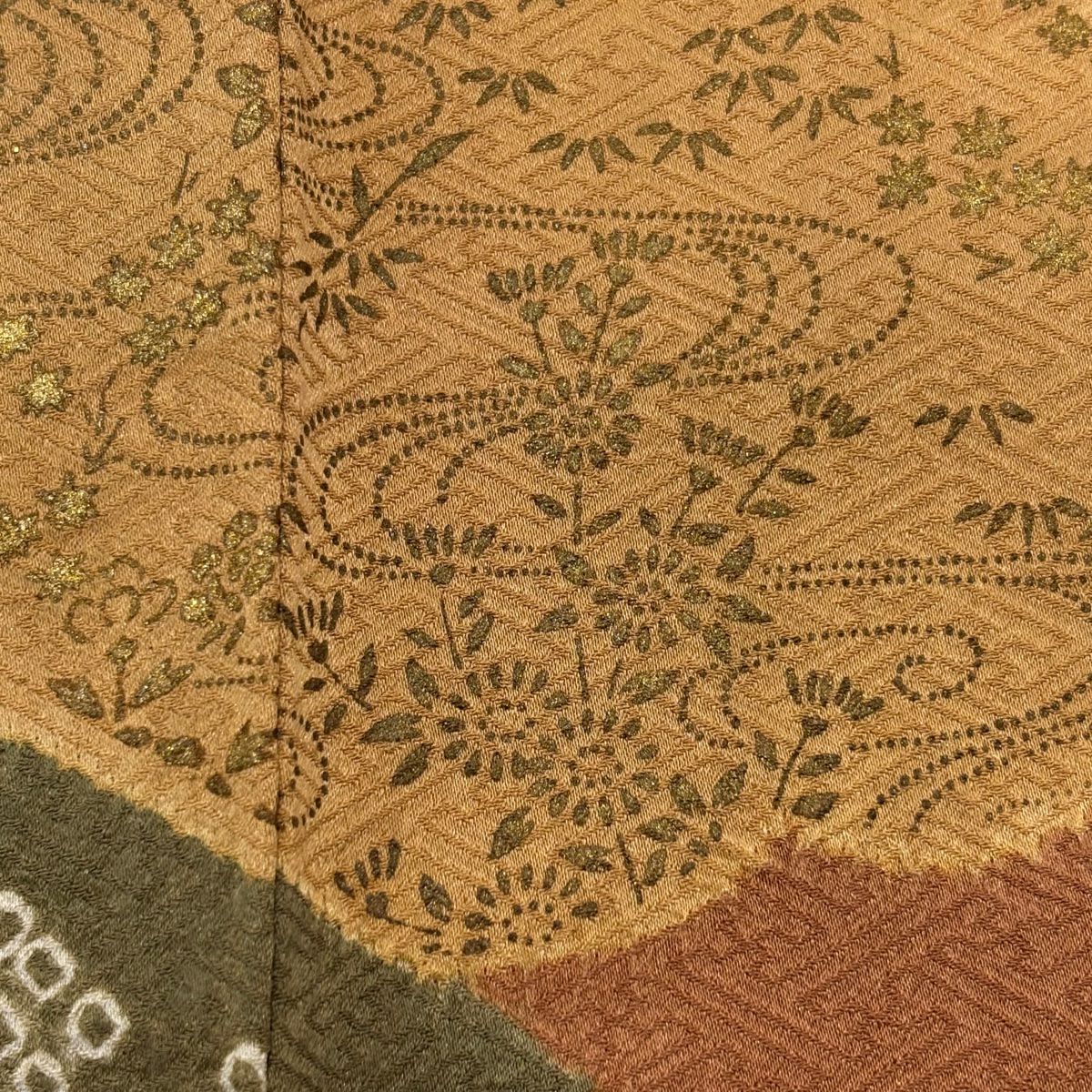 訪問服 身長162.5cm 袖長64cm M 雙層 椿 雲文 刺繡 絞染 茶 純蠶絲 秀品級 一つ紋