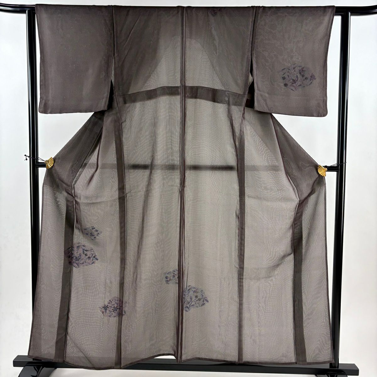 付下 身長156cm 袖長62cm S 紗絽雙層 花唐草紋 茶紫 純蠶絲 秀品級