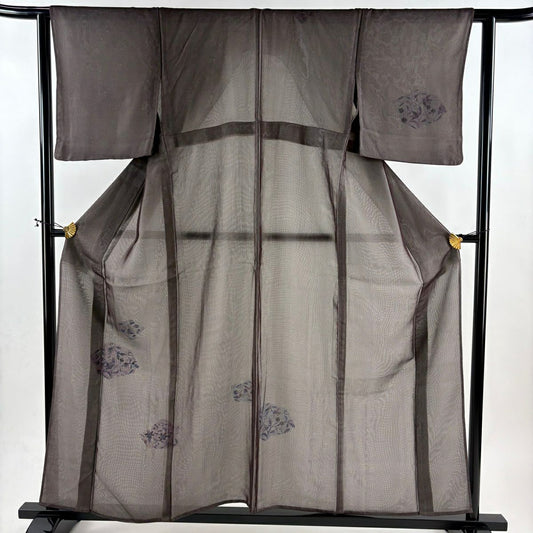 付下 身長156cm 袖長62cm S 紗絽雙層 花唐草紋 茶紫 純蠶絲 秀品級