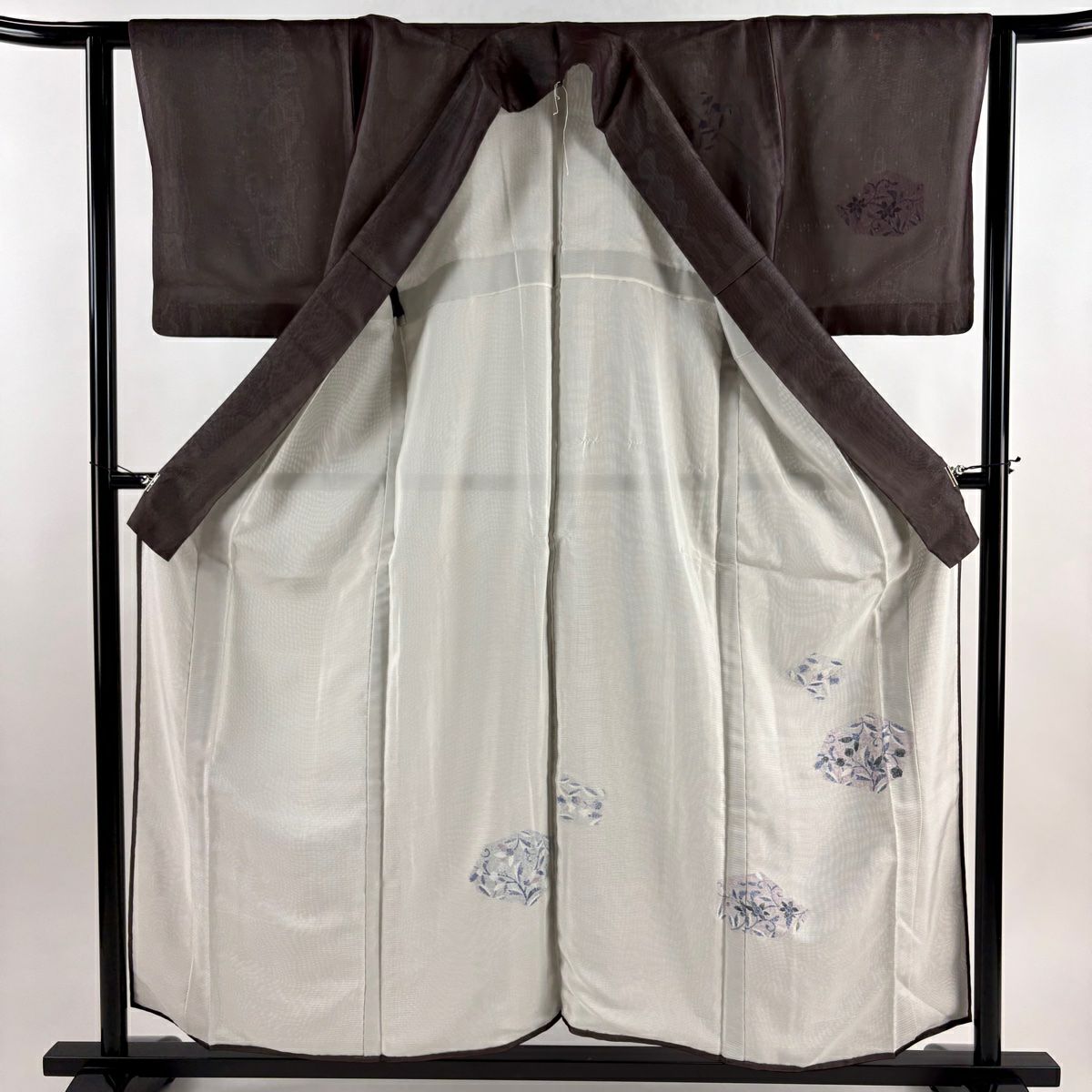 付下 身長156cm 袖長62cm S 紗絽雙層 花唐草紋 茶紫 純蠶絲 秀品級