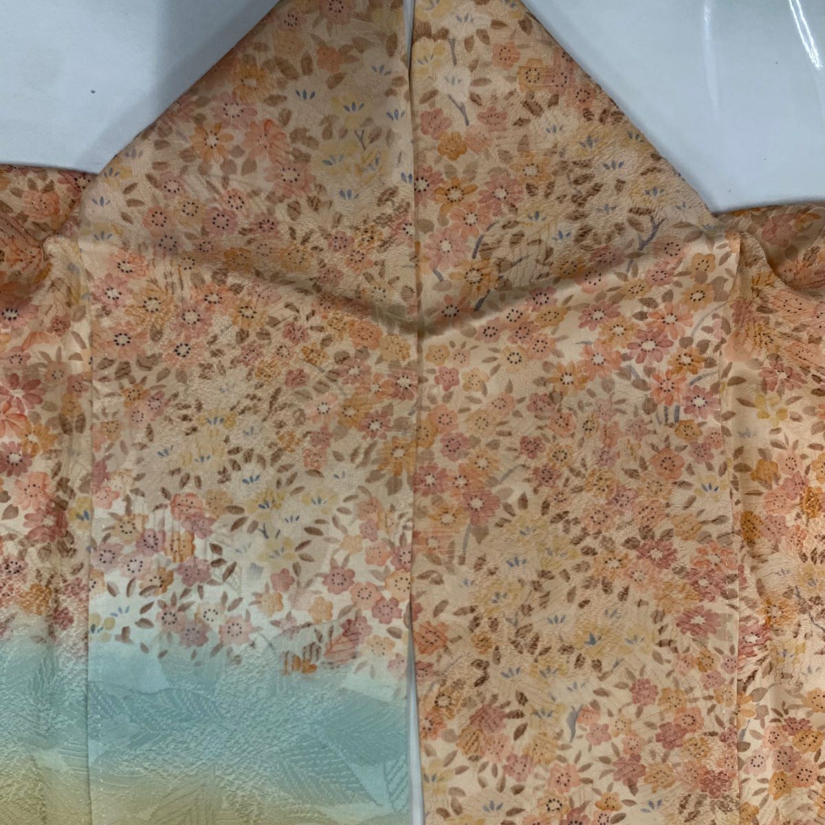【美品】訪問服 身長169cm 袖長67cm M 雙層 草花紋紋 地紋 染分 逐漸變化 鮭粉色 純蠶絲 秀品級