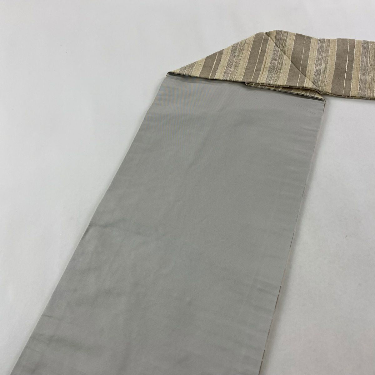 【美品】名古屋帶 逸品級 紬織織 條紋 灰色 純蠶絲