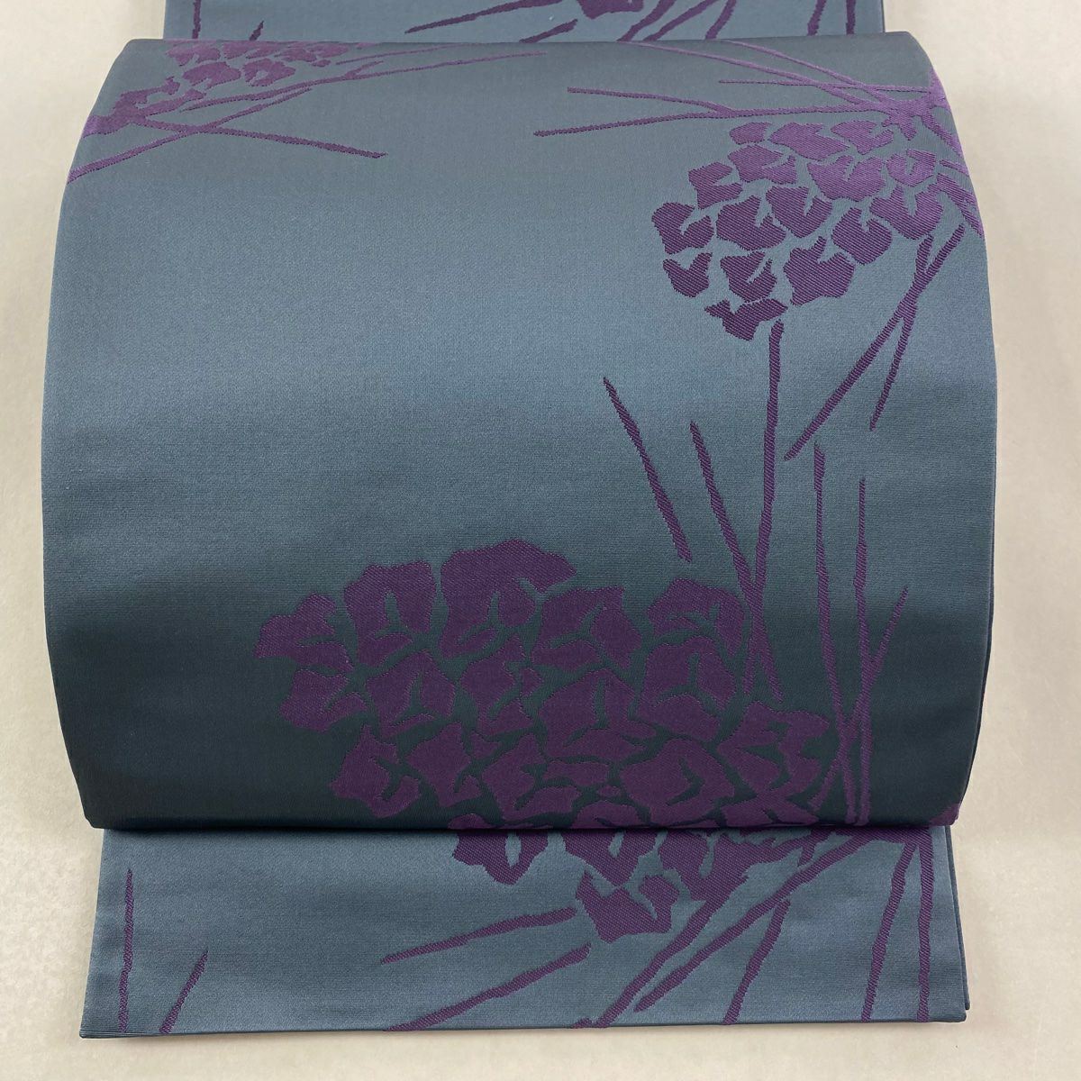 【美品】 袋帶 逸品級 辻村ジュサブロー 落款あり 松樹笠 青灰 深藍色 六通 純蠶絲