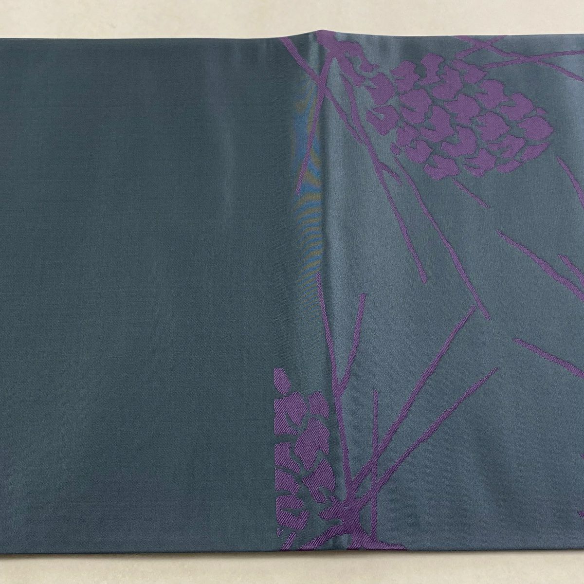【美品】 袋帶 逸品級 辻村ジュサブロー 落款あり 松樹笠 青灰 深藍色 六通 純蠶絲