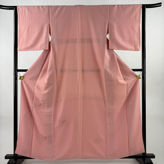 付下 身長160.5cm 袖長63.5cm S 雙層 桧垣 青海波 刺繡 粉紅 純蠶絲 優品級