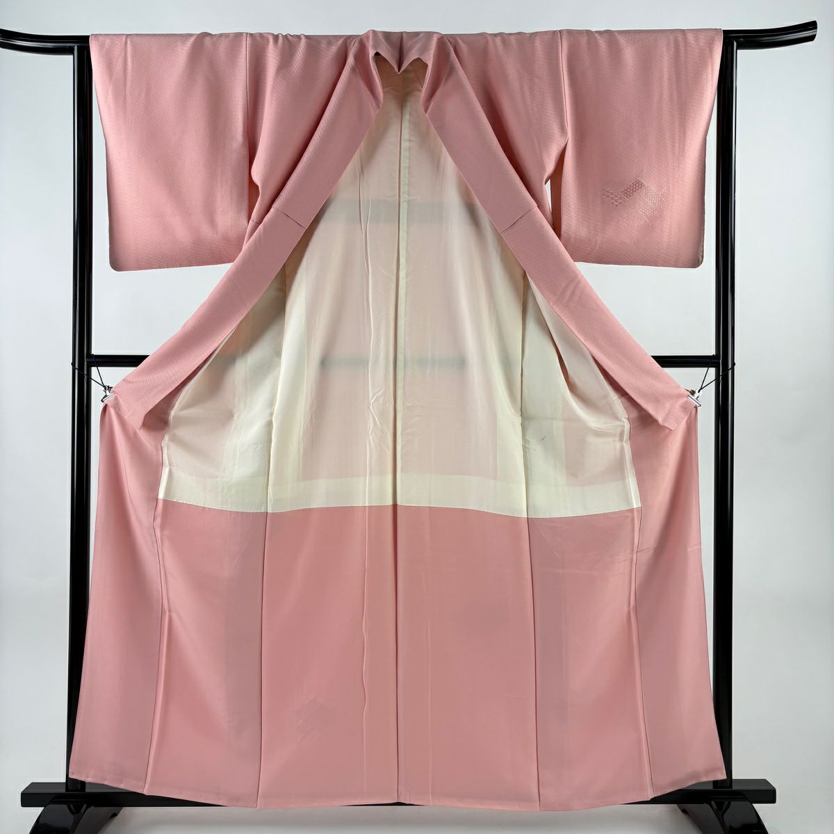 付下 身長160.5cm 袖長63.5cm S 雙層 桧垣 青海波 刺繡 粉紅 純蠶絲 優品級