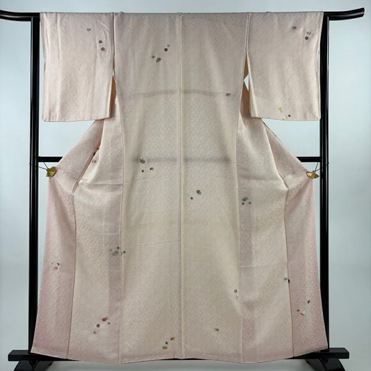 小紋 身長162cm 袖長64.5cm M 雙層 萬壽菊花 幾何學圖案 刺繡 金銀彩 奶油色 純蠶絲 優品級