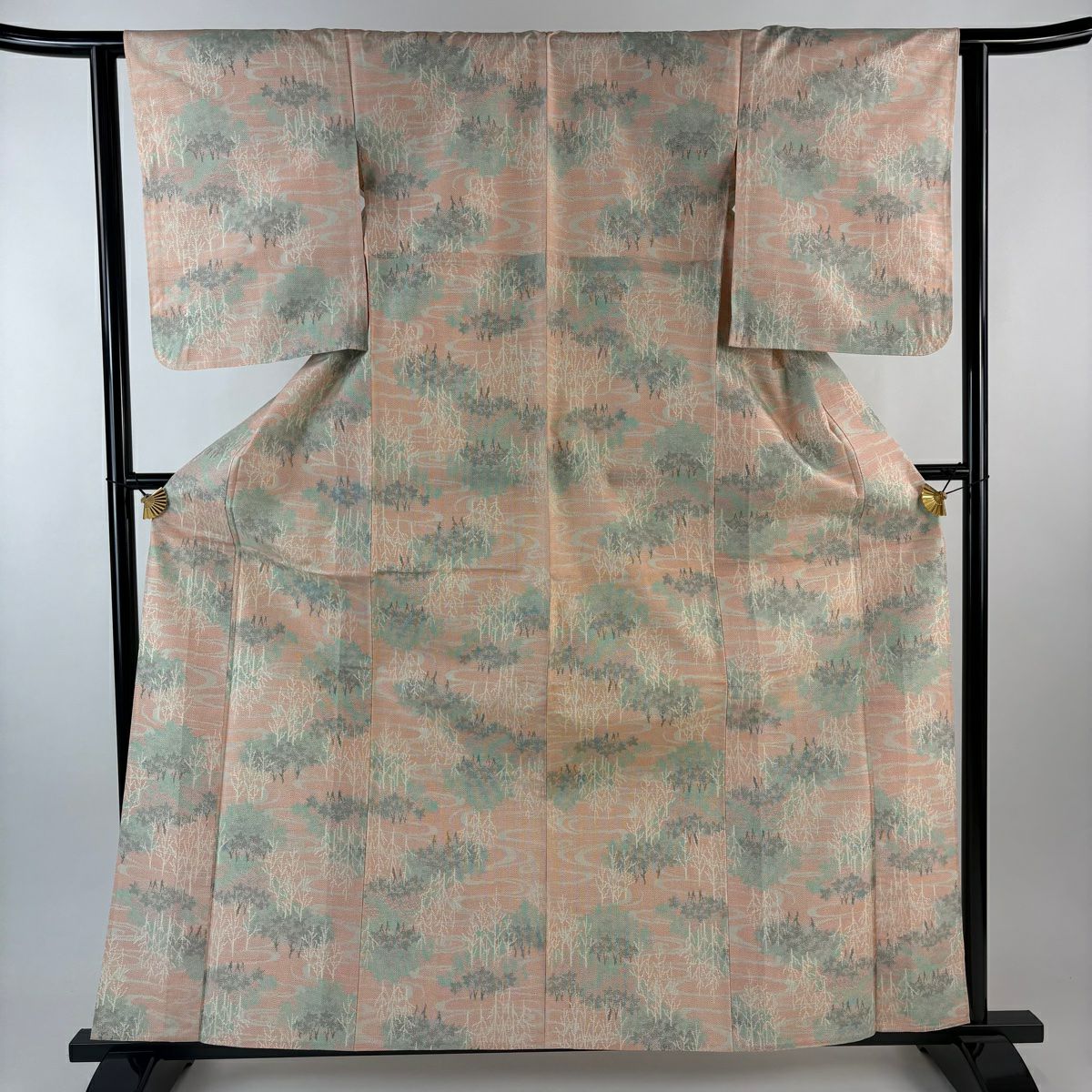 紬織 身長162cm 袖長62cm S 單層 樹木 流水 橙色 純蠶絲 優品級