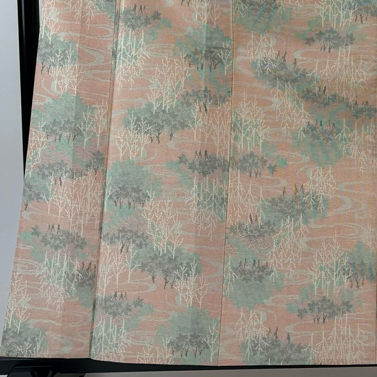 紬織 身長162cm 袖長62cm S 單層 樹木 流水 橙色 純蠶絲 優品級