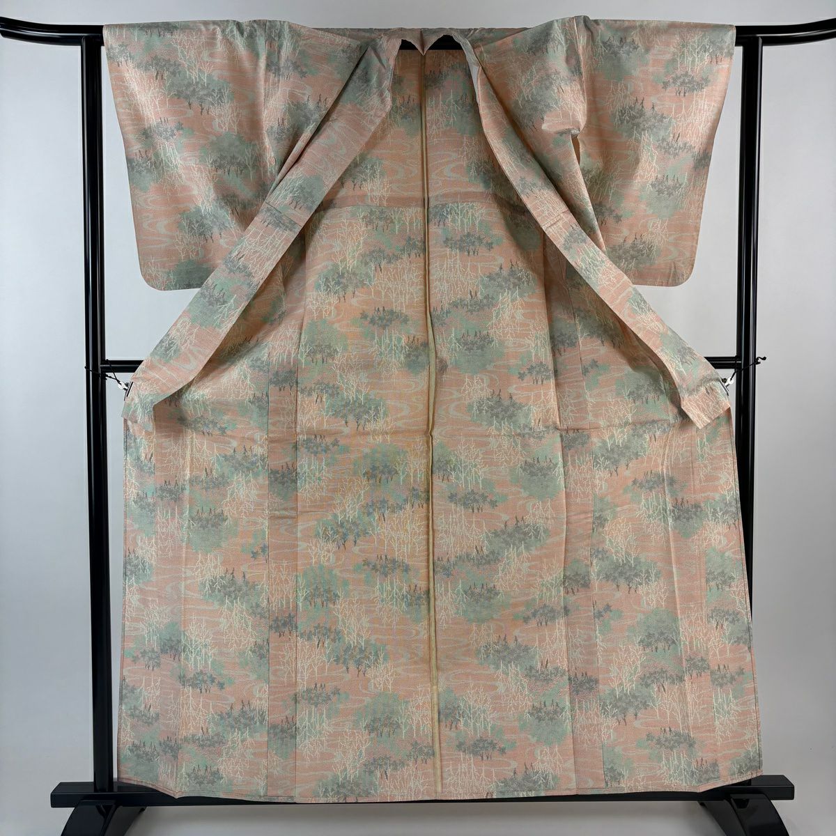 紬織 身長162cm 袖長62cm S 單層 樹木 流水 橙色 純蠶絲 優品級