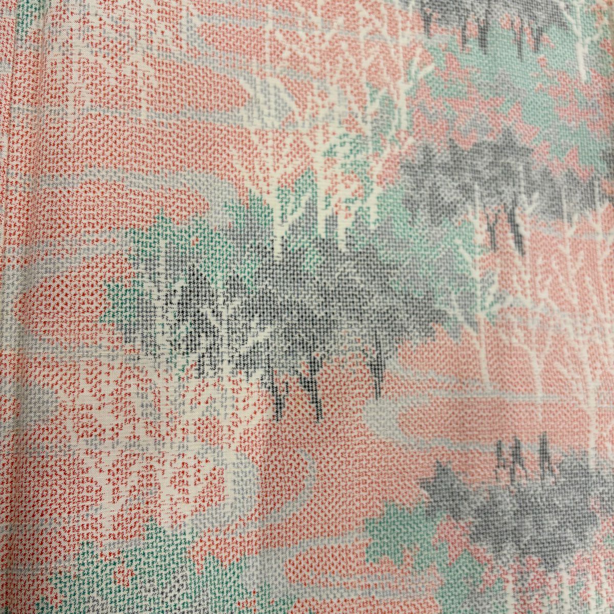 紬織 身長162cm 袖長62cm S 單層 樹木 流水 橙色 純蠶絲 優品級