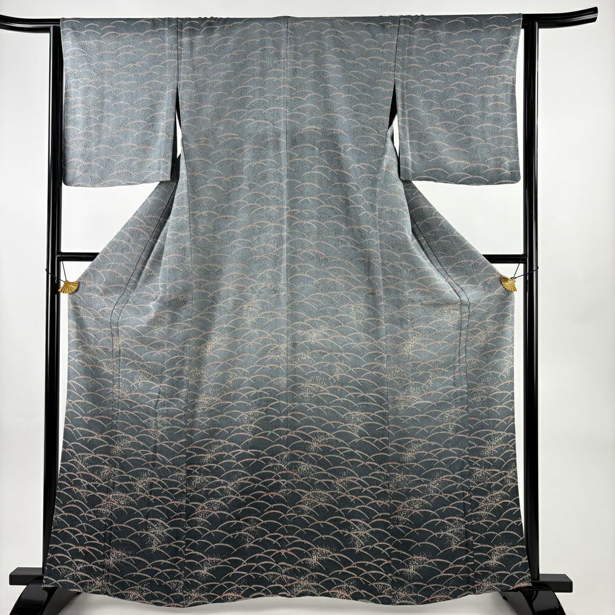 【美品】 付下 身長162cm 袖長64cm M 單層 芝 ぼかし 青灰 純蠶絲 優品級