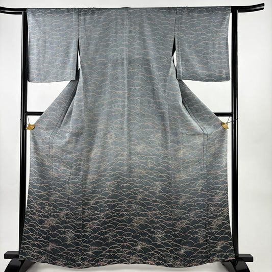 【美品】 付下 身長162cm 袖長64cm M 單層 芝 ぼかし 青灰 純蠶絲 優品級