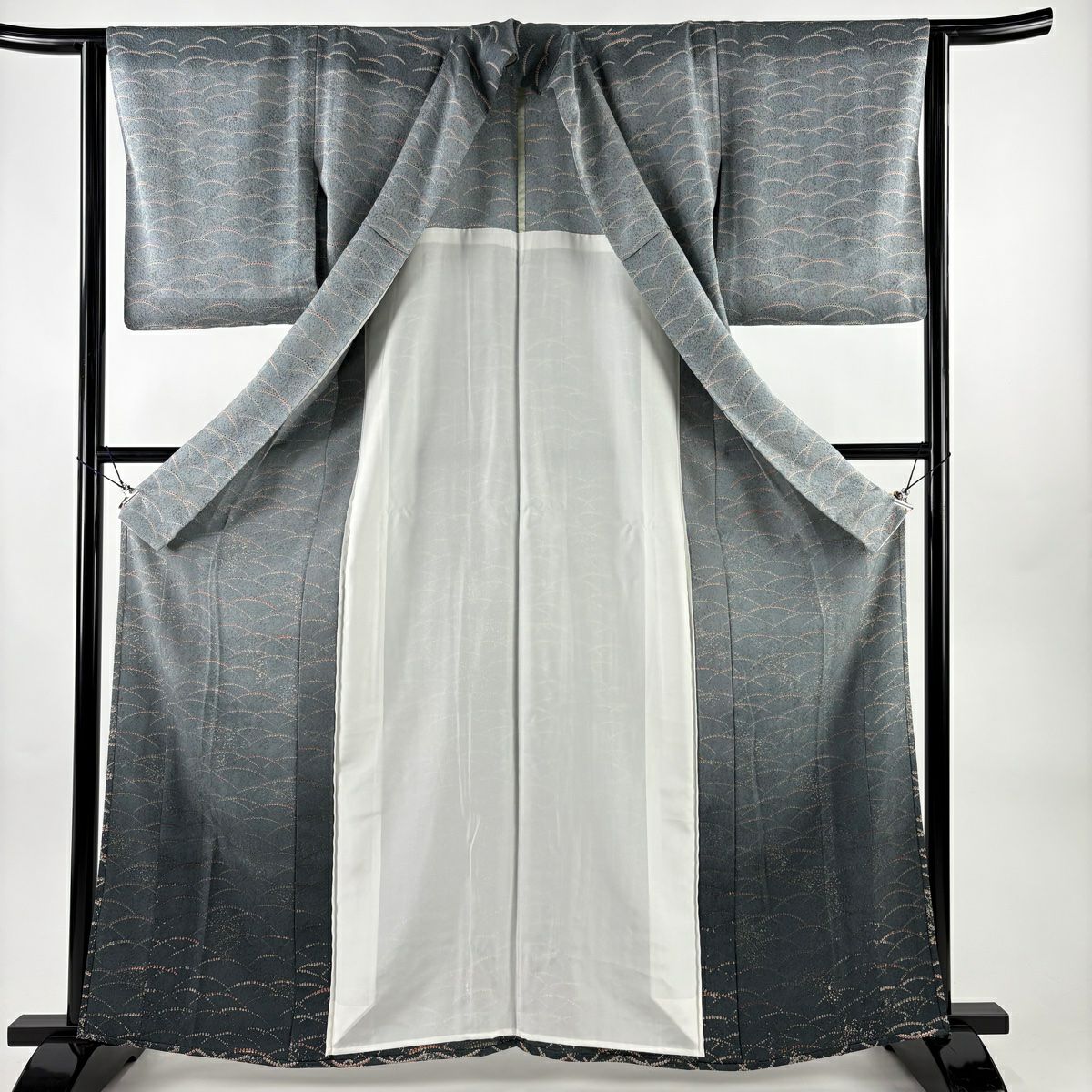 【美品】 付下 身長162cm 袖長64cm M 單層 芝 ぼかし 青灰 純蠶絲 優品級