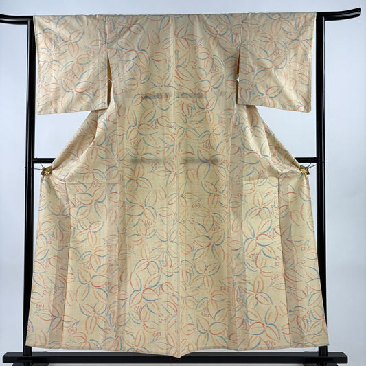 【美品】 紬織 身長157cm 袖長64cm M 單層 葉實 米色 純蠶絲 優品級