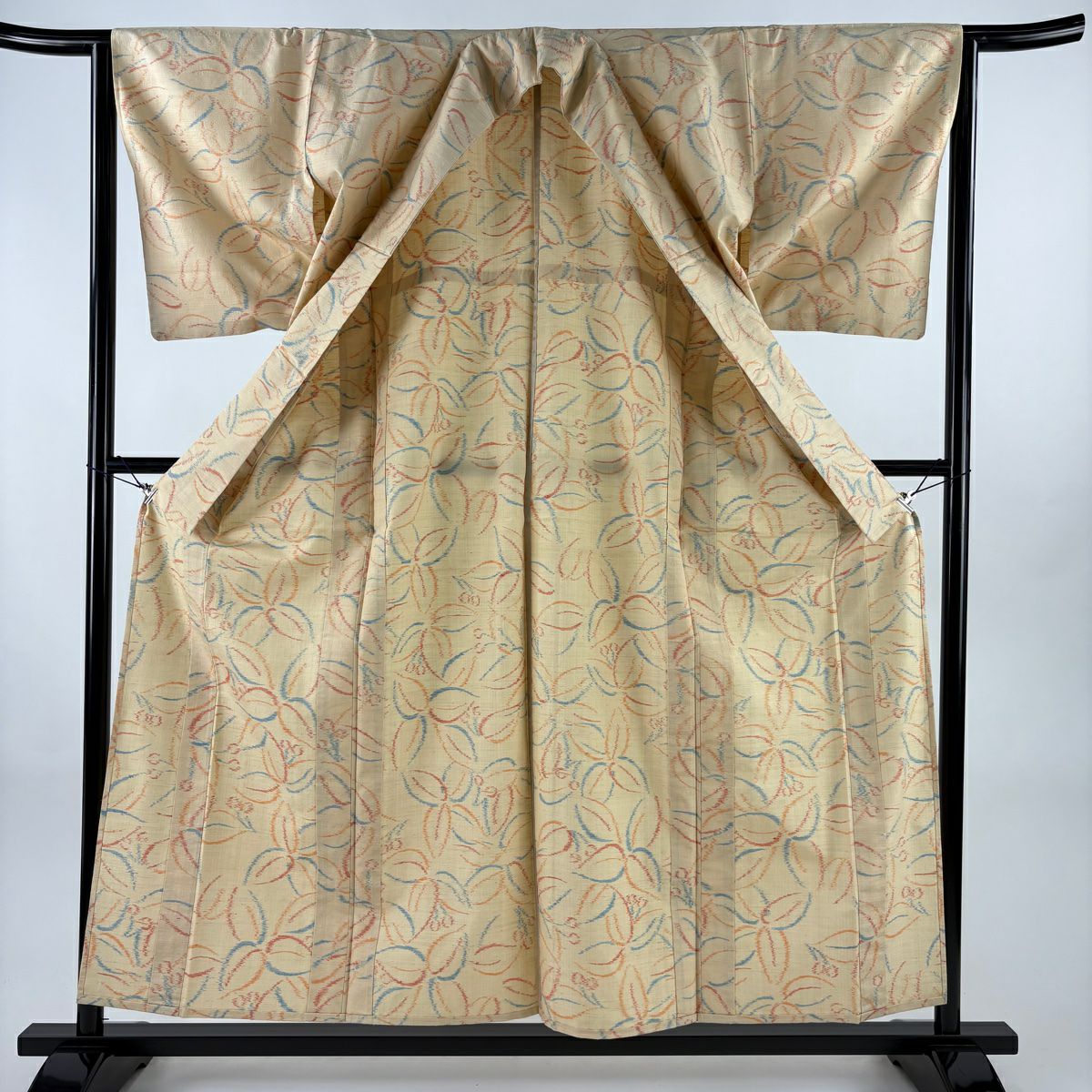 【美品】 紬織 身長157cm 袖長64cm M 單層 葉實 米色 純蠶絲 優品級