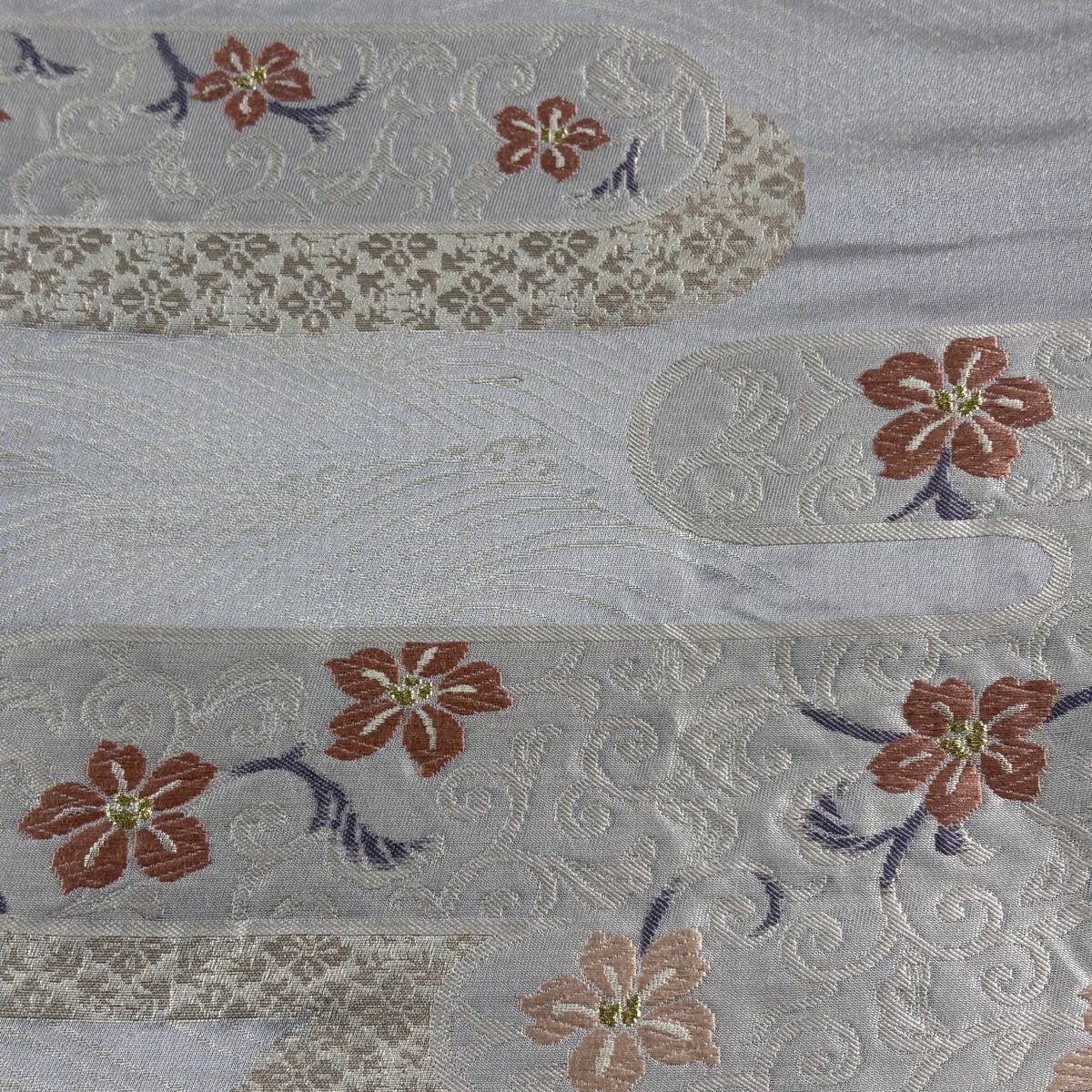 【美品】 袋名古屋帶 優品級 關西仕立 雙層仕立 花唐草紋 ヱ霞 金絲 唐織 灰紫 純蠶絲