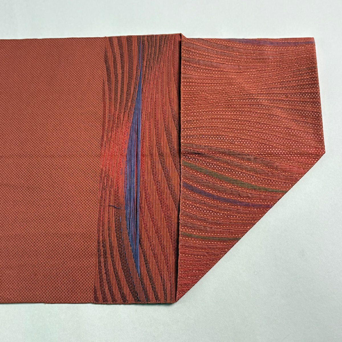 【美品】名古屋帶 優品級 八寸名古屋帶 松樹葉仕立 幾何學 粉米色 純蠶絲