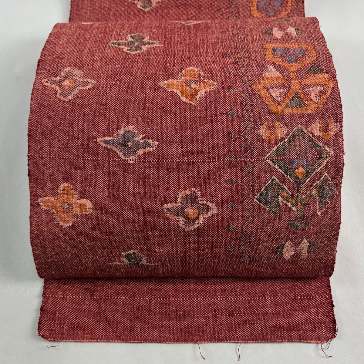 【美品】 名古屋帶 優品級 證明書附 八寸名古屋帶 花卉 幾何學 深粉紅 純蠶絲