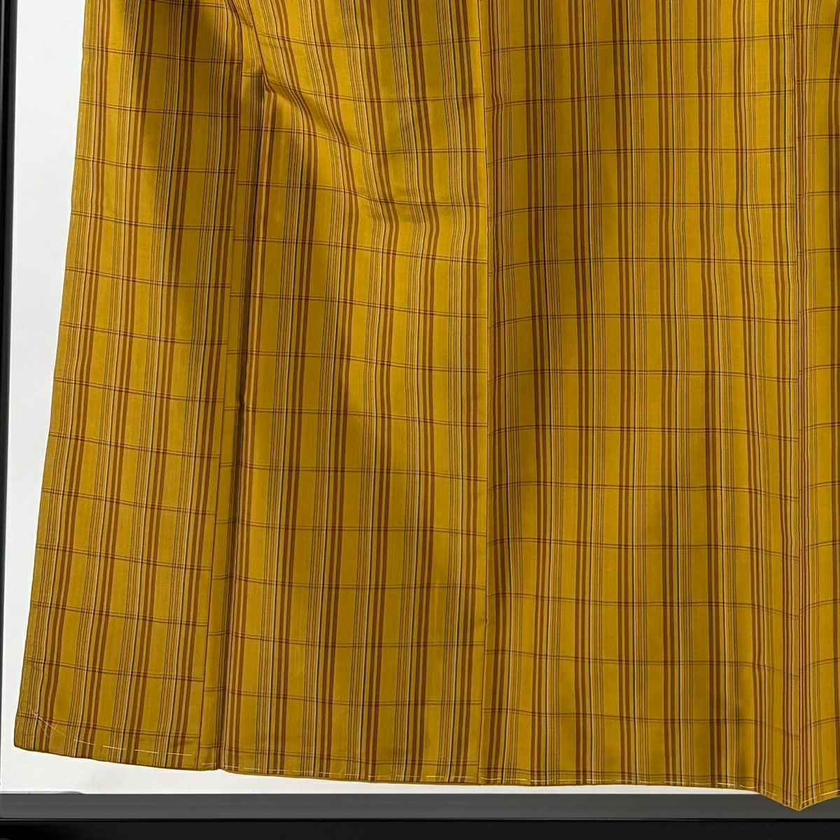 【美品】 紬織 身長155cm 袖長66cm M 雙層 格子 山吹茶 純蠶絲 名品級
