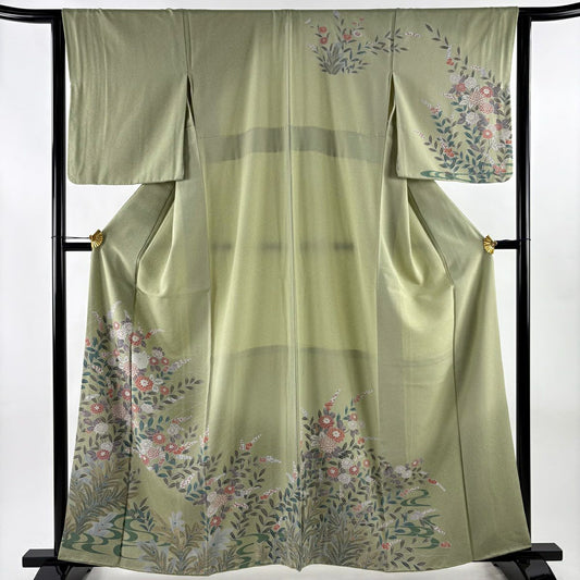 訪問服 身長161cm 袖長64cm M 雙層 菊花 流水 漸層 淺綠 純蠶絲 名品級 一個紋