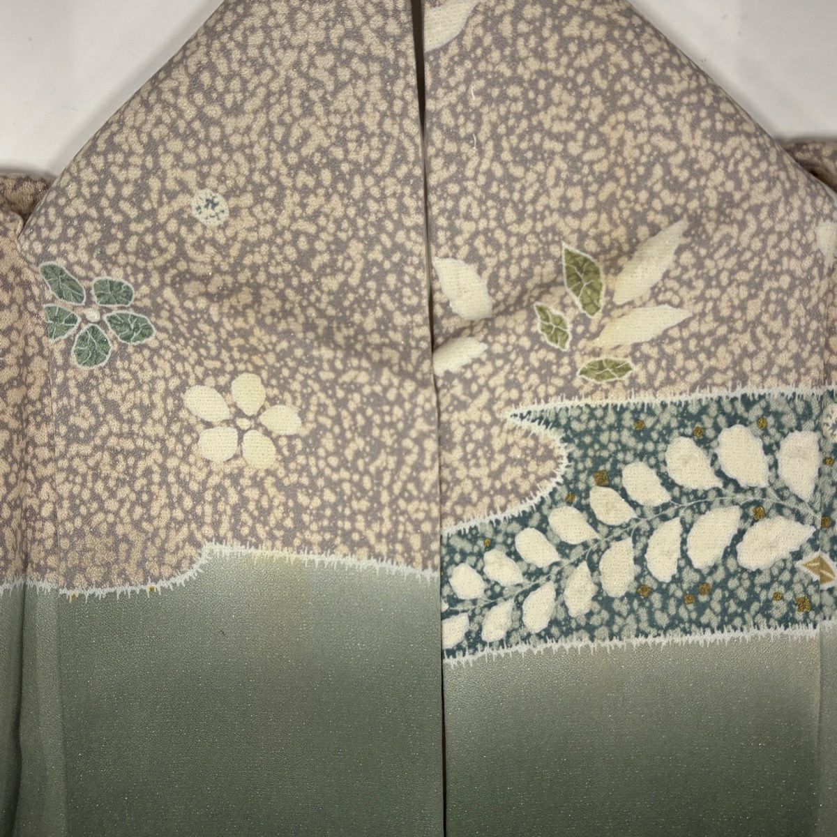 訪問服 身長150.5cm 袖長64cm M 雙層 霞 草花紋紋 漸層 銀通し 綠 純蠶絲 名品級