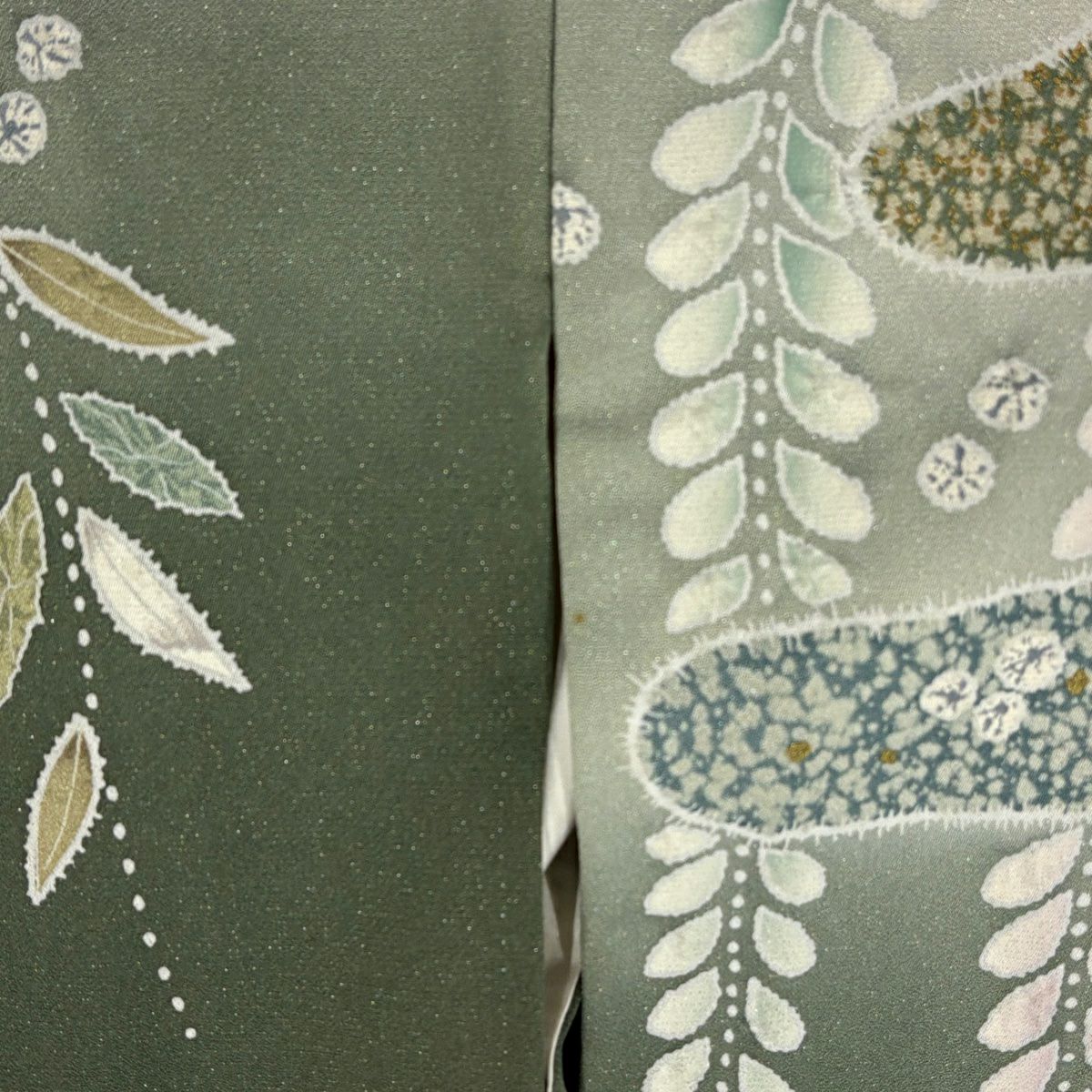 訪問服 身長150.5cm 袖長64cm M 雙層 霞 草花紋紋 漸層 銀通し 綠 純蠶絲 名品級