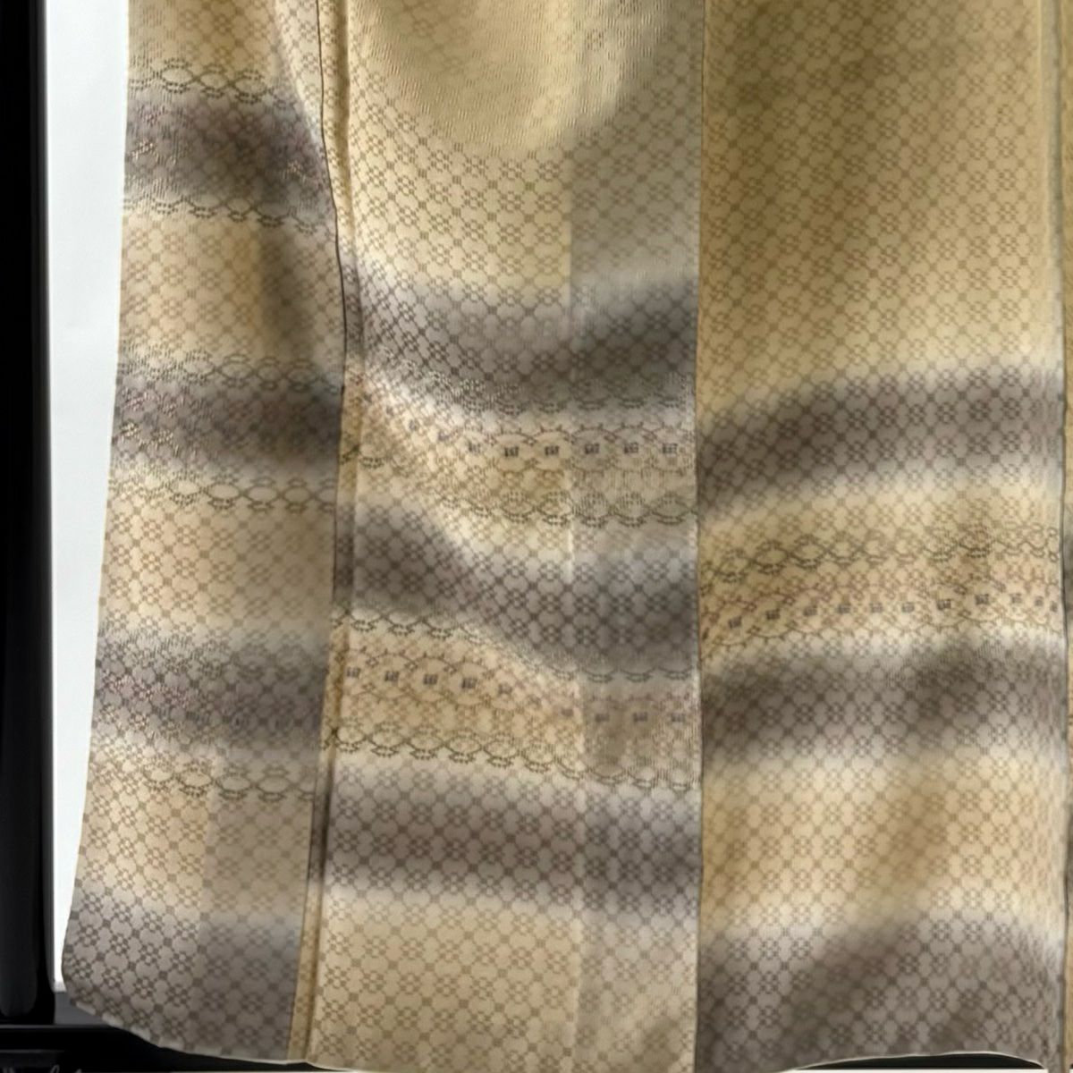 【美品】 付下 身長159.5cm 袖長63.5cm S 雙層 段紋 幾何圖案 漸變 淺茶 純蠶絲 名品級