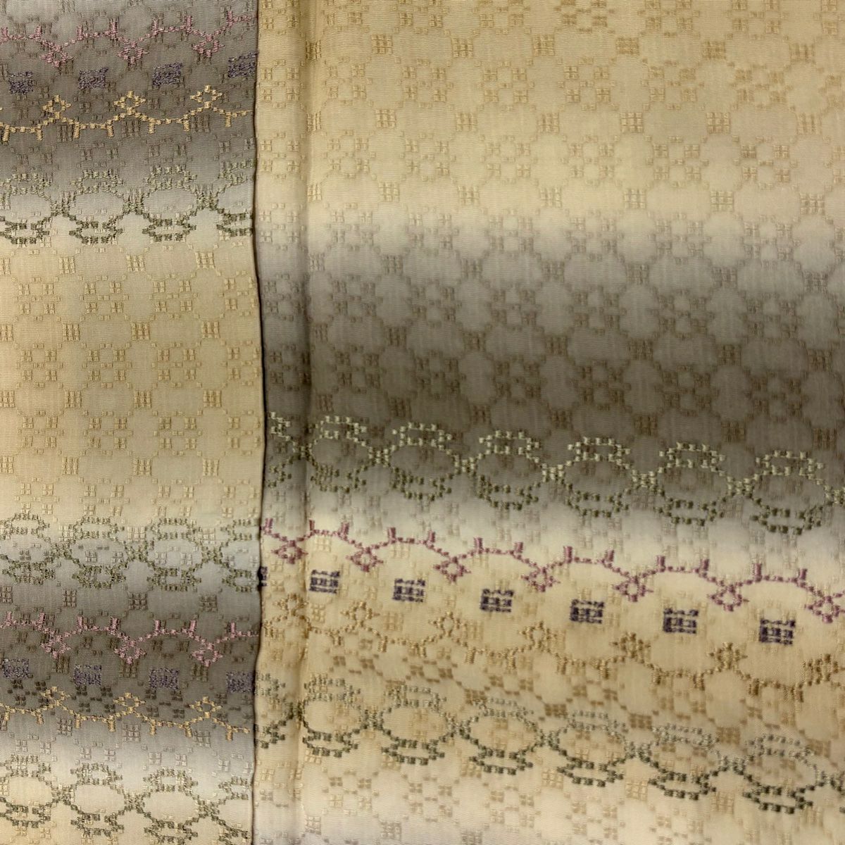 【美品】 付下 身長159.5cm 袖長63.5cm S 雙層 段紋 幾何圖案 漸變 淺茶 純蠶絲 名品級