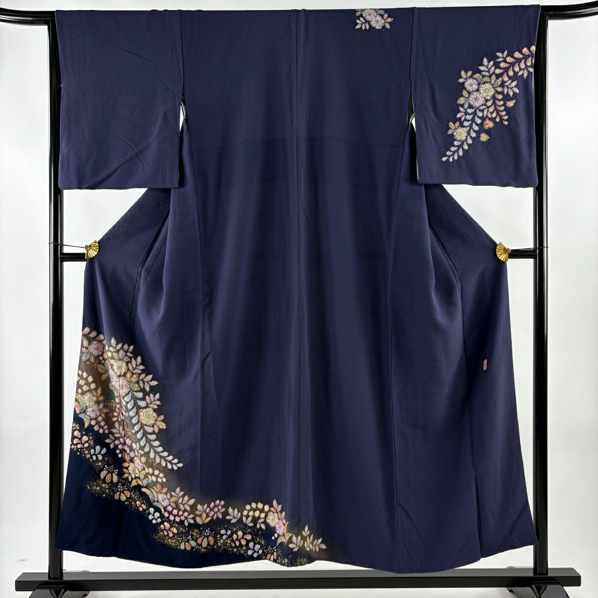 付下 身長151.5cm 袖長65.5cm M 雙層 翠山工房 大和 落款あり 辻花 金銀彩 漸層 深紫 純蠶絲 名品級