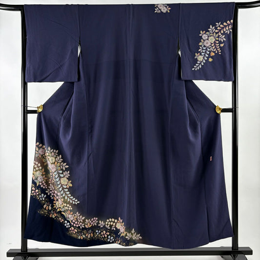 付下 身長151.5cm 袖長65.5cm M 雙層 翠山工房 大和 落款あり 辻花 金銀彩 漸層 深紫 純蠶絲 名品級
