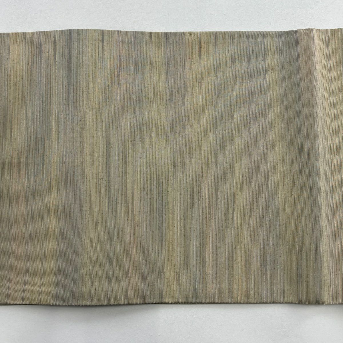 【美品】 袋帶 名品級 紬織織 縞 灰綠 お太鼓圖案 純蠶絲