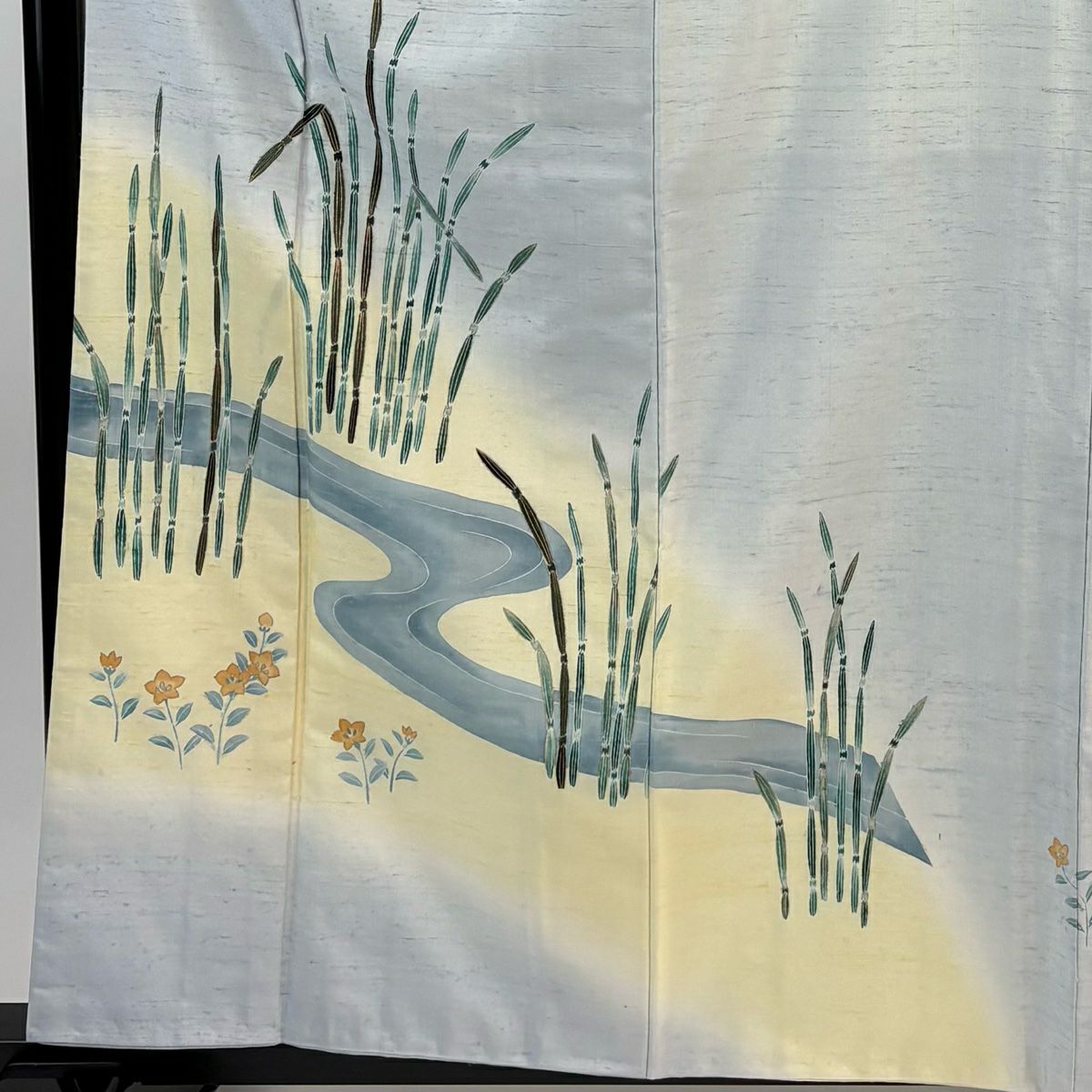 訪問服 身長161.5cm 袖長63.5cm S 雙層 紬織織 木賊 流水 金絲 金銀彩 水色 純蠶絲 秀品級