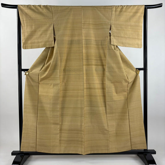 【美品】 紬織 身長159cm 袖長64cm M 雙層 段紋 薄黃土 純蠶絲 秀品級