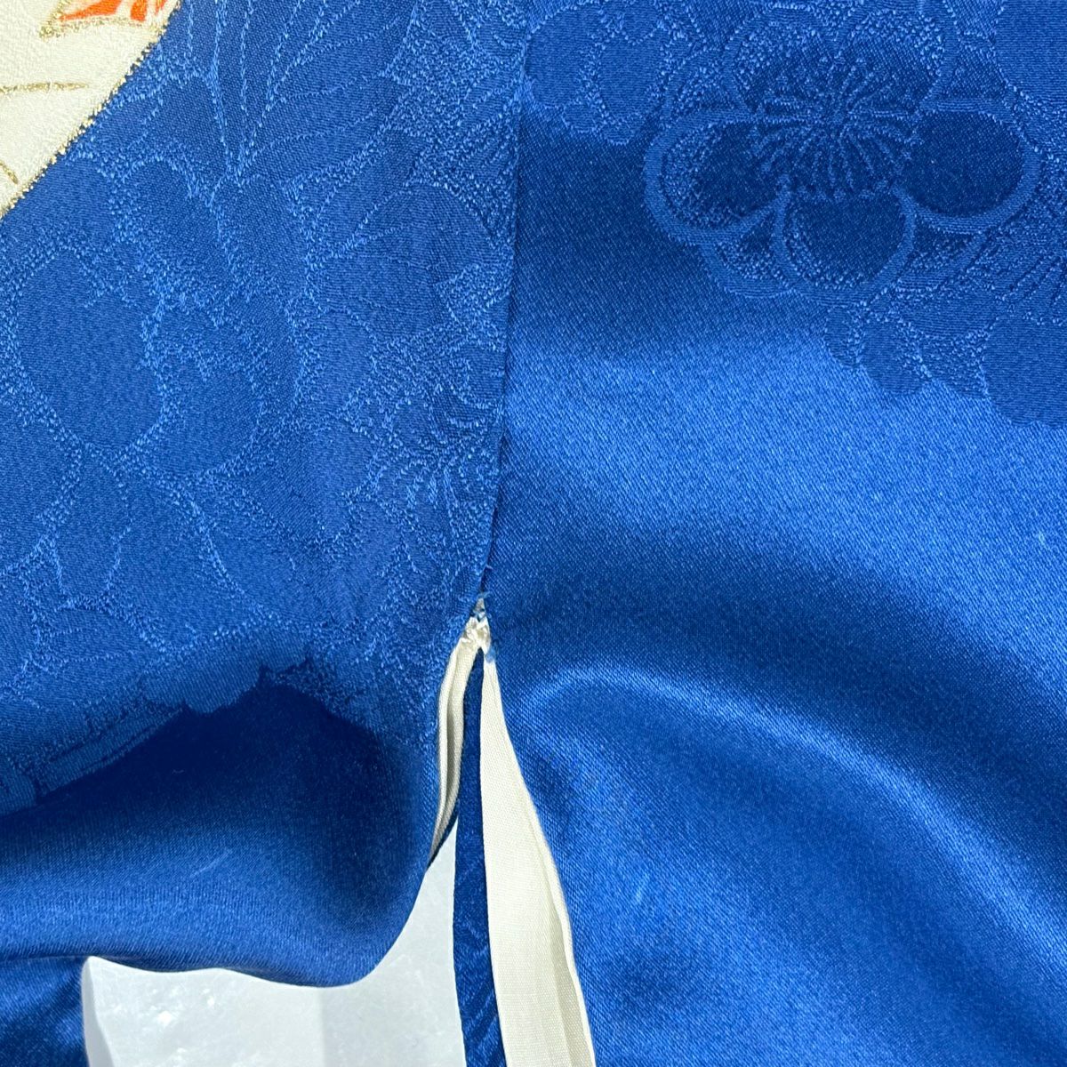 振袖禮服 身長161cm 袖長65.5cm M 雙層 菊花 流水 刺繡 金糸 青 純蠶絲 秀品級