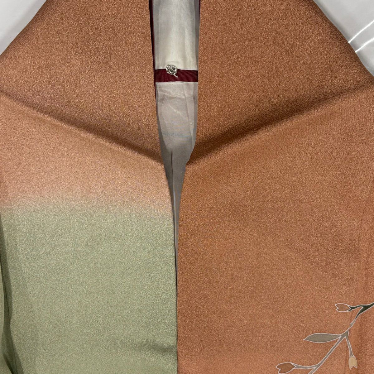 訪問服 身長163.5cm 袖長66cm M 雙層 落款 菊花 櫻花 染分 淡化 橙色 純蠶絲 優品級