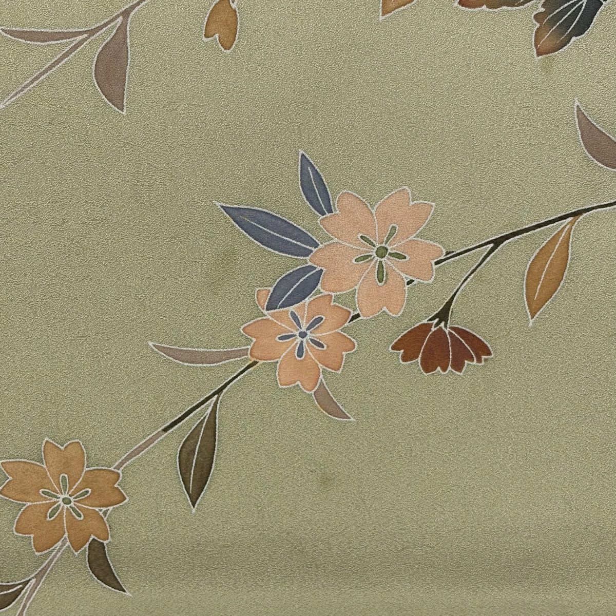 訪問服 身長163.5cm 袖長66cm M 雙層 落款 菊花 櫻花 染分 淡化 橙色 純蠶絲 優品級