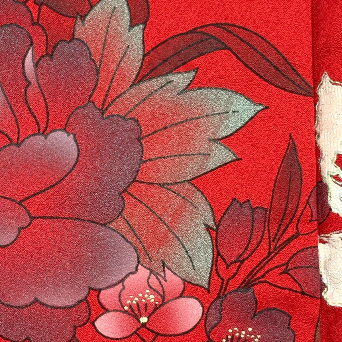 振袖禮服 身長155.5cm 袖長63cm S 雙層 蝶 草花紋紋 金銀彩 漸層 紅 純蠶絲 秀品級