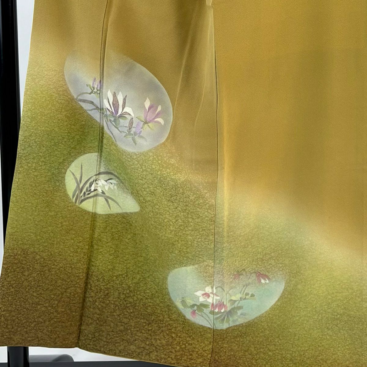 付下 身長155cm 袖長63cm S 雙層 枝花 草花紋 金絲 金銀彩 黃土 純蠶絲 優品級