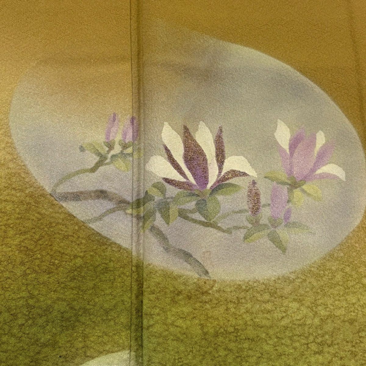 付下 身長155cm 袖長63cm S 雙層 枝花 草花紋 金絲 金銀彩 黃土 純蠶絲 優品級