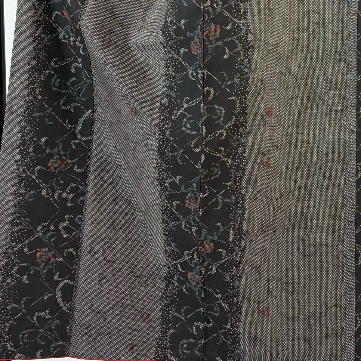 付下 身長153.5cm 袖長64cm M 雙層 花唐草紋 黑灰 純蠶絲 優品級