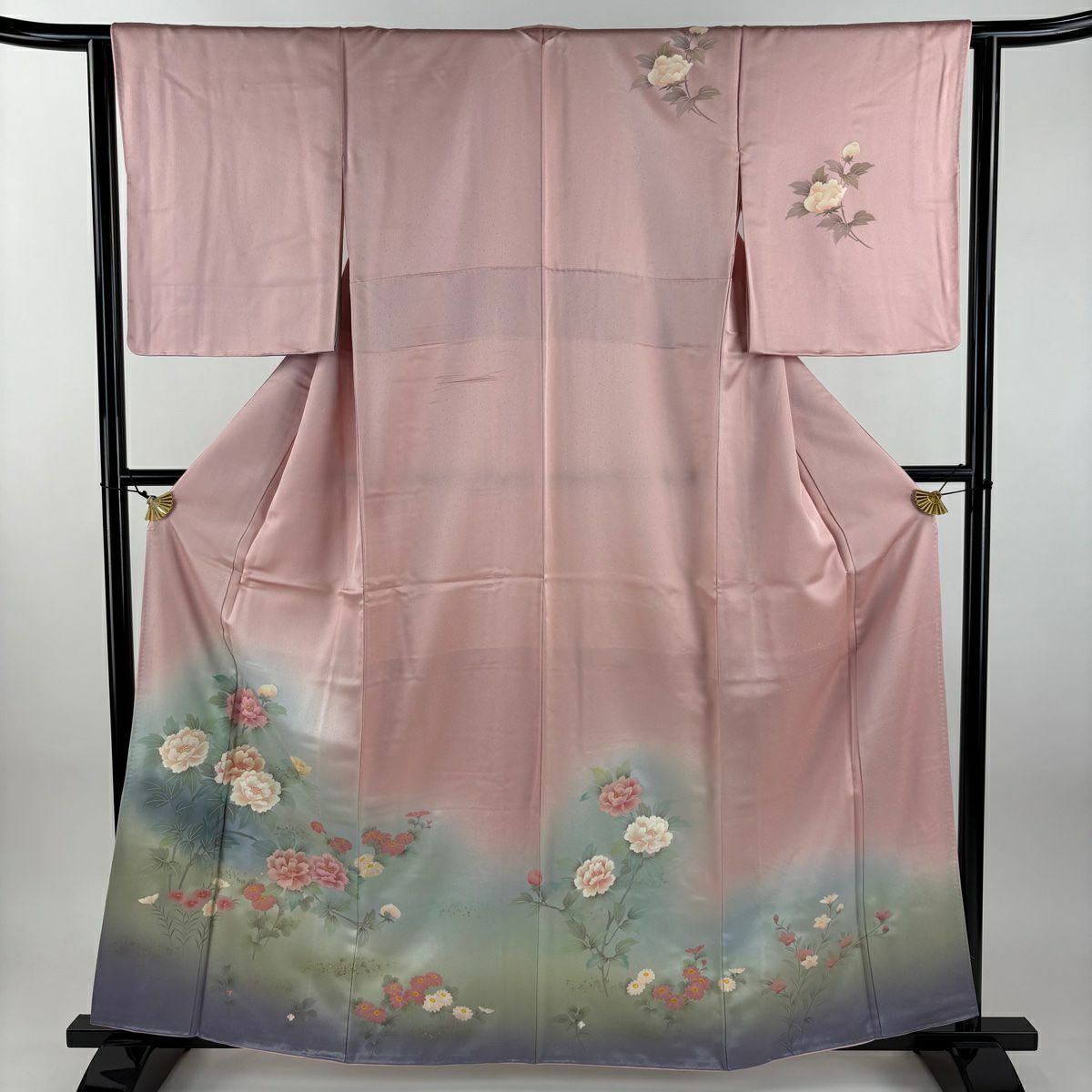 訪問服 身長160.5cm 袖長63cm S 雙層 牡丹 菊花 金彩裝飾 漸層 粉色 純蠶絲 優品級